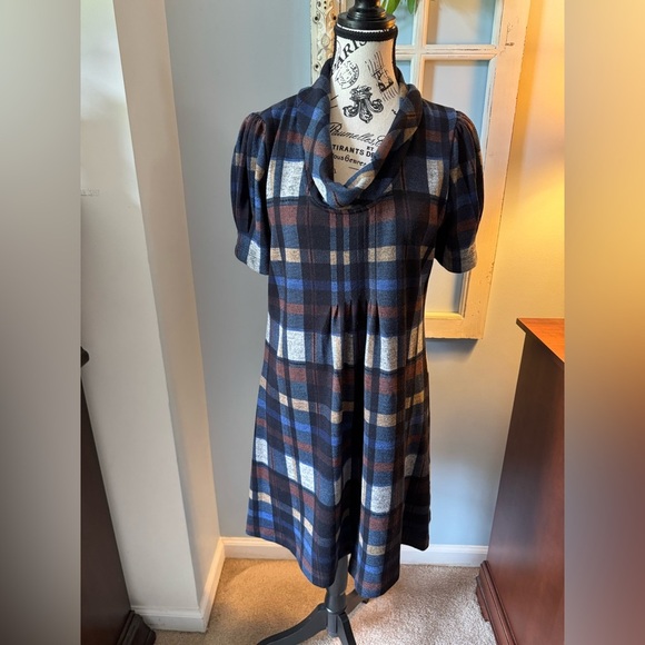 Women’s Jessica Howard Cowl Neck Plaid Shift Dress Size Medium - Picture 1 of 6